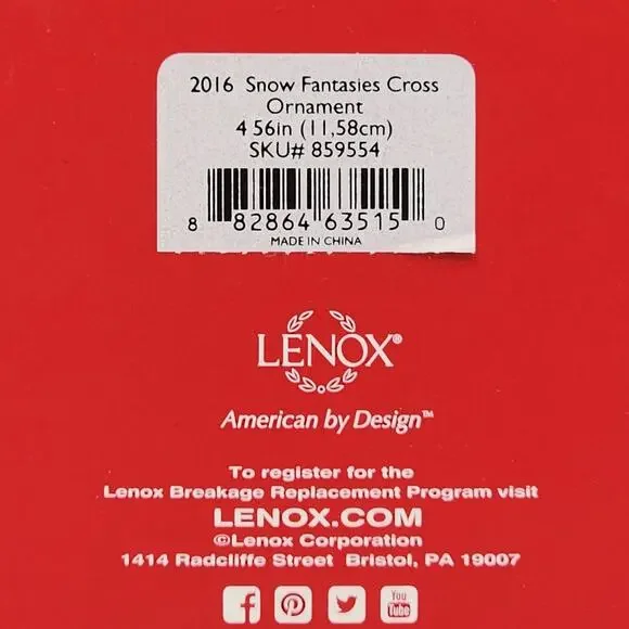 Lenox 2016 Snow Fantasies Cross Christmas Ornament w Box 859554 Excellent Cond - Picture 6 of 8